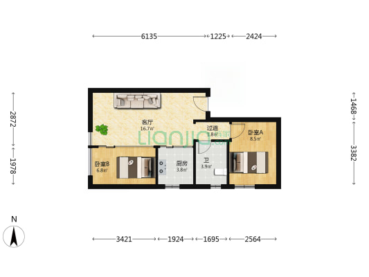 聚丰苑 2室1厅1卫 58平方