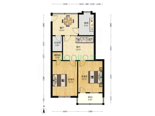 惟义路118号 2室2厅1卫 66平方