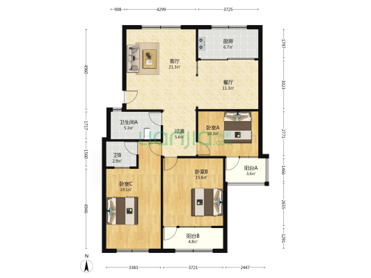 唐王山路教育局宿舍 3室2厅2卫 128平方
