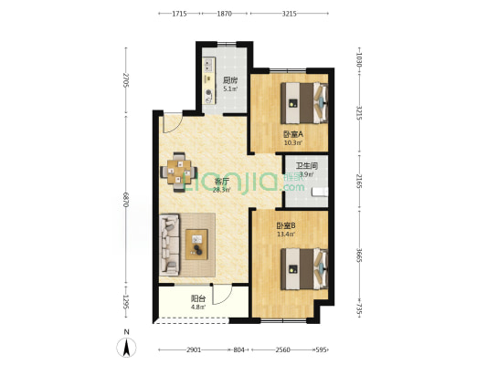 盛京云著 2室1厅1卫 88平方