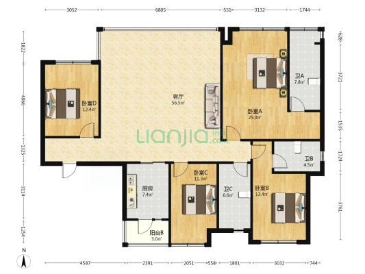 招商天府序 4室1厅3卫 195平方