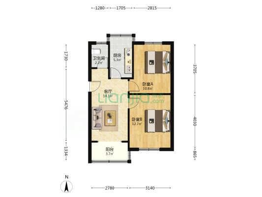 桐柏南路114号院 2室1厅1卫 59平方