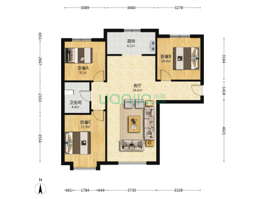 业主诚意出售，毛坯房随意装修，房本满二。。。-户型图