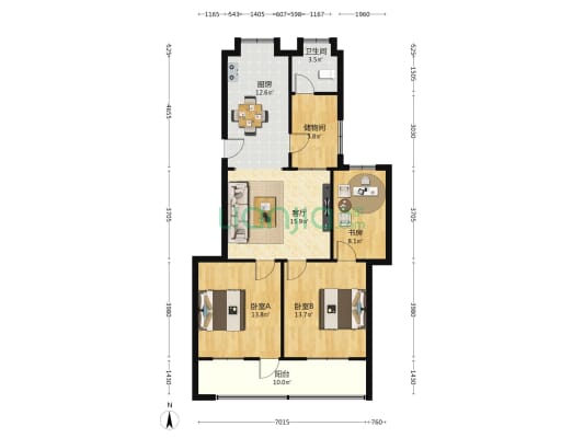 市环保局宿舍 3室1厅1卫 84平方
