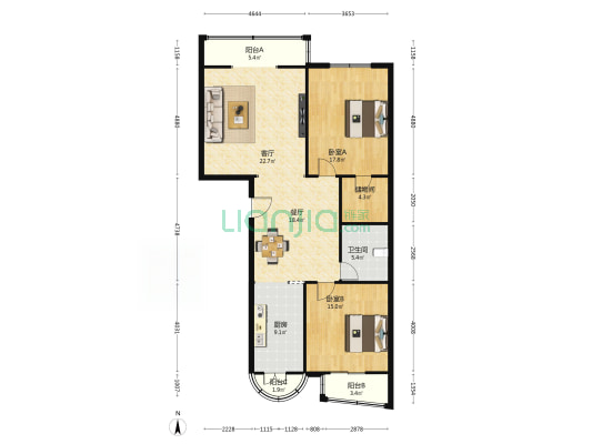 海图公寓 2室2厅1卫 134平方