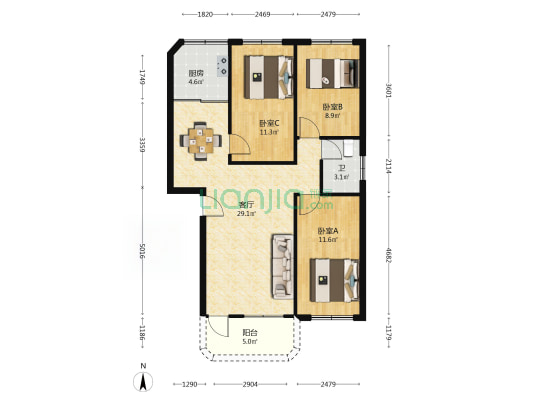 江南基础公司宿舍楼 3室1厅1卫 86平方