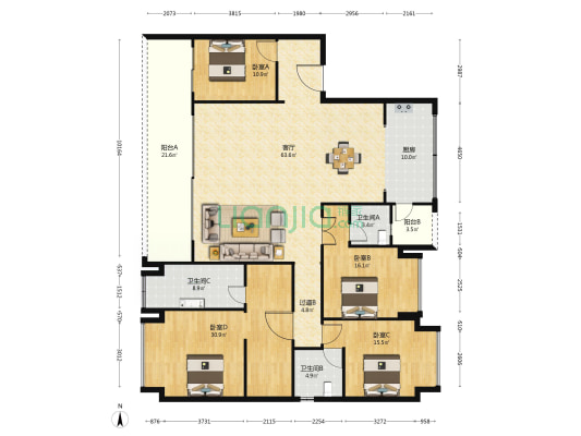 望江府御江湾 4室1厅3卫 211平方