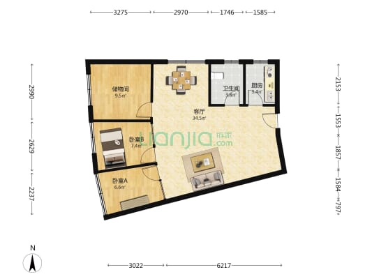 怡都大厦 2室1厅1卫 98平方