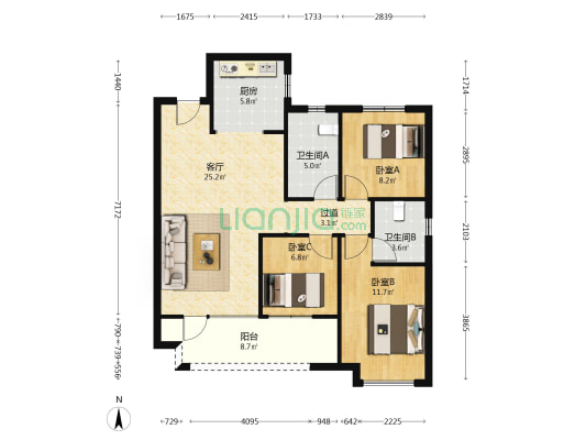 卓越·玺悦 3室1厅2卫 102平方