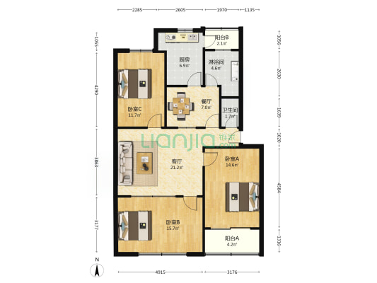新民街小区 3室2厅2卫 106平方