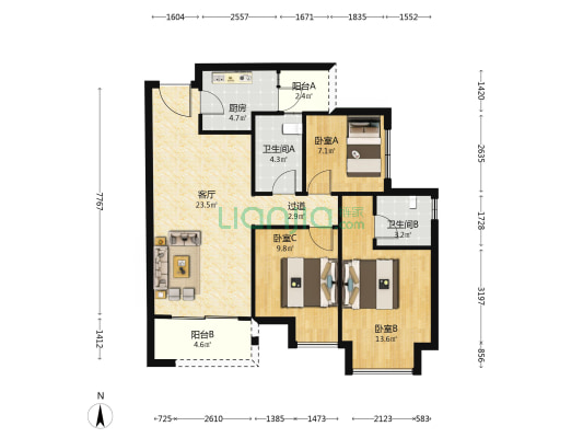 蓝光芙蓉公馆 3室1厅2卫 99平方