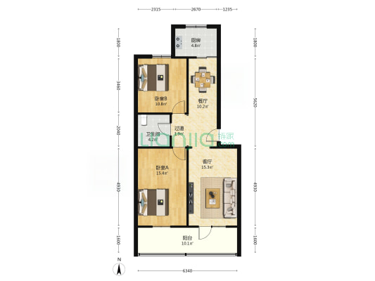 兵工社区五二一生活区 2室2厅1卫 85平方