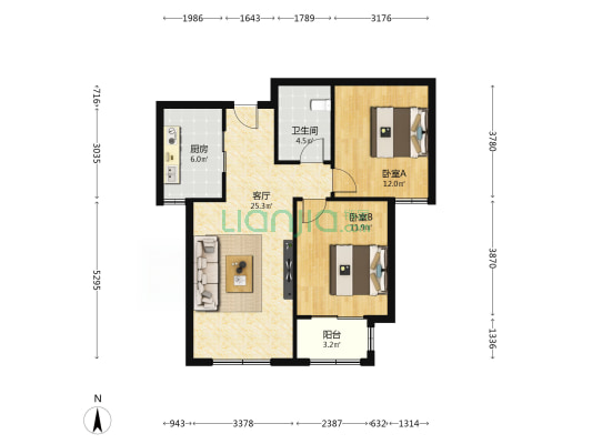 明湖盛景B区 2室1厅1卫 91平方