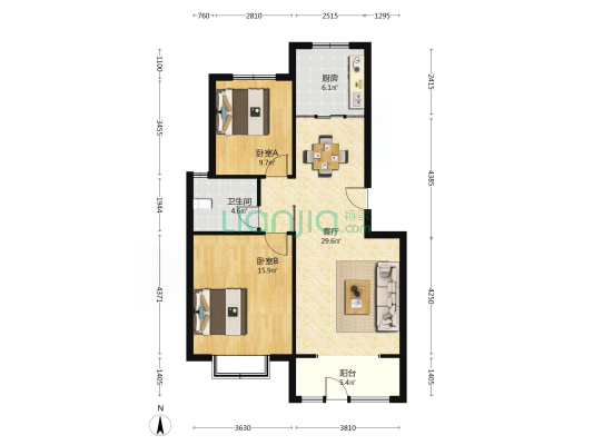 润香名邸 2室1厅1卫 89平方