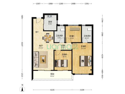 瞰奥府 3室1厅2卫 100平方