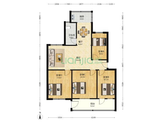 安涉桥二区 4室2厅1卫 109平方