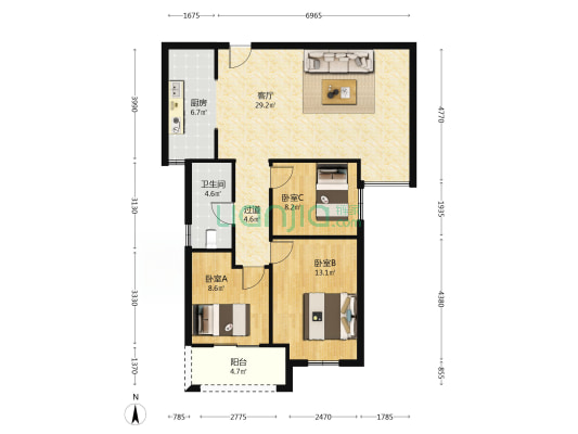 世纪景园 3室1厅1卫 104平方