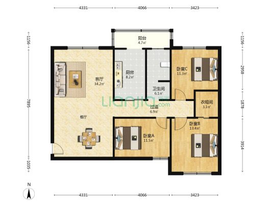 铁道雅景苑 3室1厅1卫 136平方
