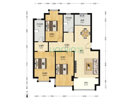 康桥家园 3室1厅2卫 123平方