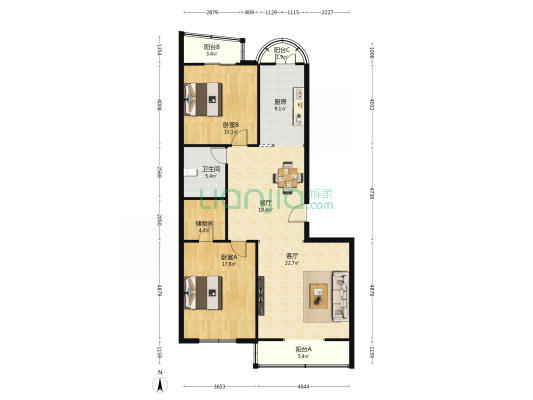 海图公寓 2室2厅1卫 134平方