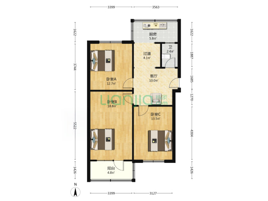 市日报社宿舍 3室1厅1卫 85平方