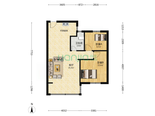 恒宇尊禧 2室1厅1卫 75平方