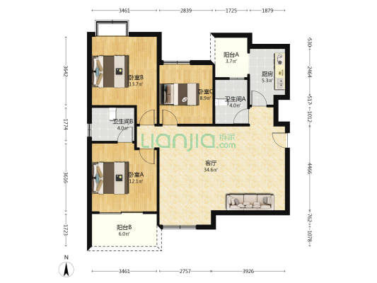 久安新座标 3室1厅2卫 112平方
