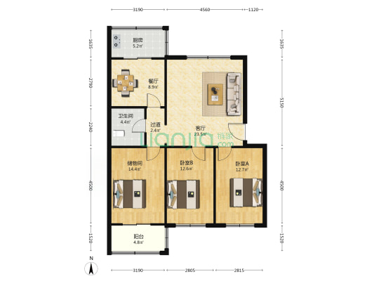 西湖路2号小区 2室2厅1卫 112平方