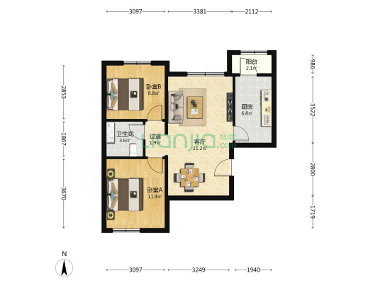 金泽家园C区 2室1厅1卫 78平方