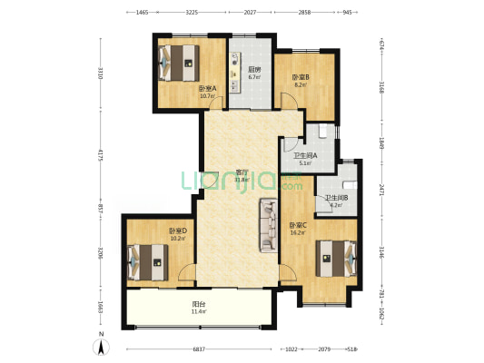 湖湾天地 4室1厅2卫 141平方