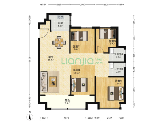 广益来朝阳华府 4室1厅2卫 130平方