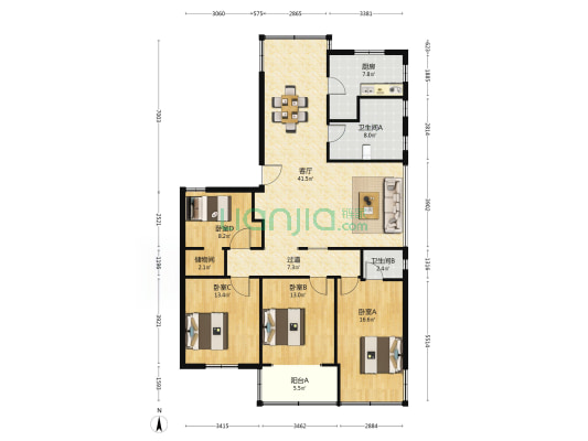 盐阜大众报社家属区 4室1厅2卫 142平方