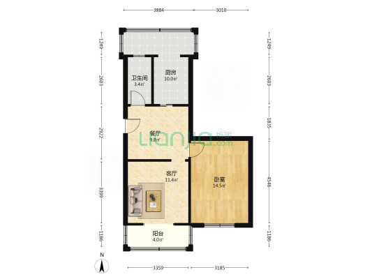 鱼凫路32号 1室2厅1卫 60平方