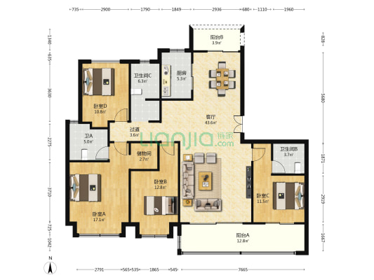 中粮保利麓湖天荟 4室1厅3卫 178平方