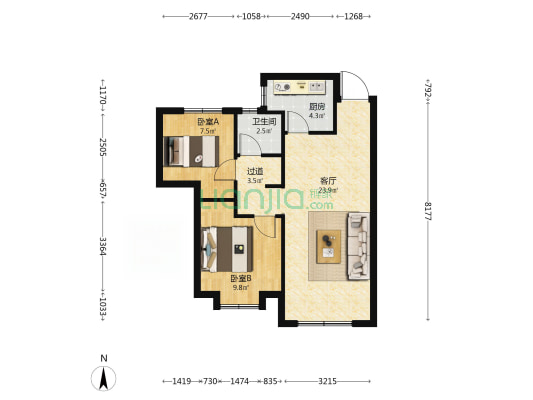泽信云筑 2室1厅1卫 74平方