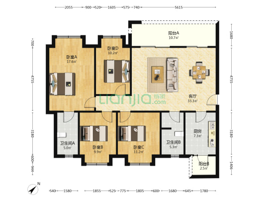 澳维·雍湖云庭 4室1厅2卫 133平方