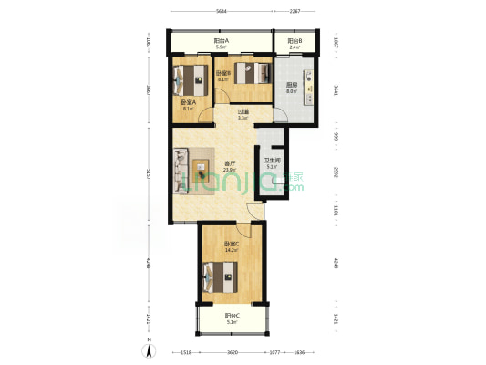 欣月家园 3室1厅1卫 109平方