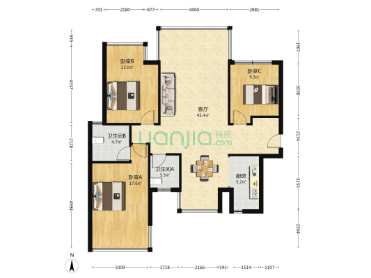 东方尊府 3室1厅2卫 126平方