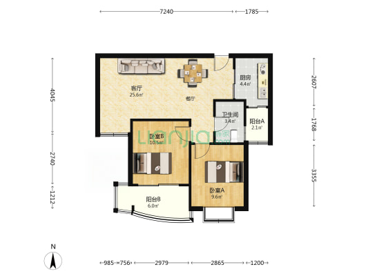 文天公寓 2室1厅1卫 78平方