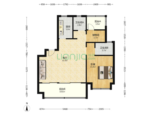 文一未来轩 1室1厅2卫 97平方