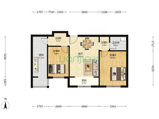 明城东岸 2室1厅1卫 96平方