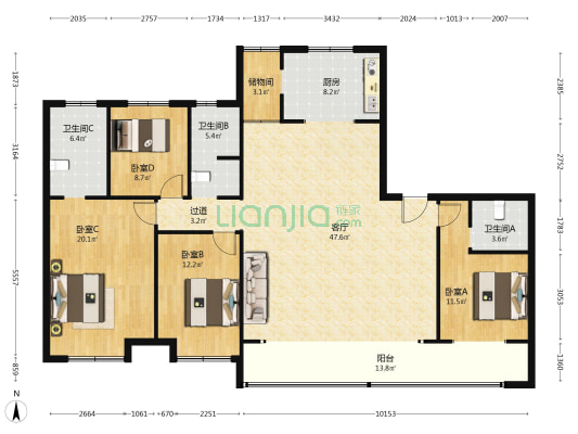 万达·光辉十里 4室1厅3卫 188平方