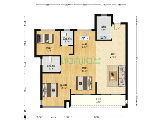 金科集美华庭 4室1厅2卫 120平方