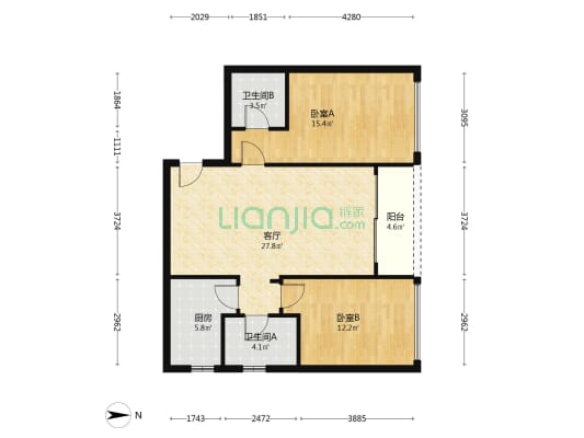 前海嘉里中心 2室1厅2卫 110平方