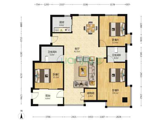 博鳌锦苑 3室1厅2卫 139平方