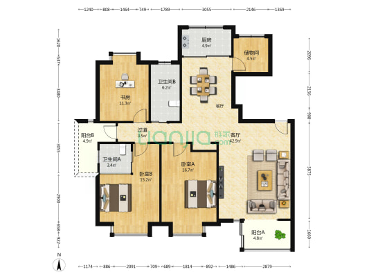 应流花园 3室1厅2卫 146平方