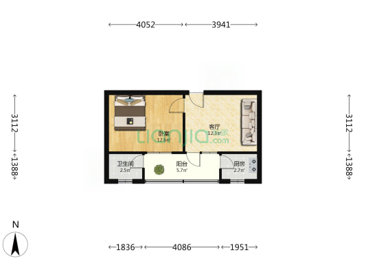 机械厂家属院 1室1厅1卫 44平方