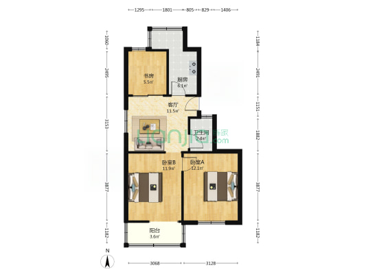 省二建当涂路生活小区 3室1厅1卫 65平方