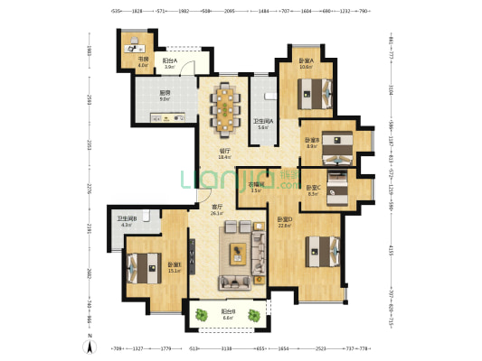 海城五里A区 6室2厅2卫 182平方