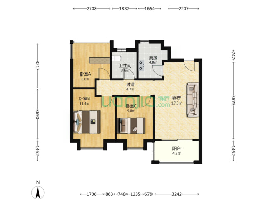 翡翠正荣府 3室1厅1卫 92平方